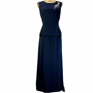 R.J. & CO. Womens Crepe Embroidered Floral Sleeveless Dress Size 10 Black